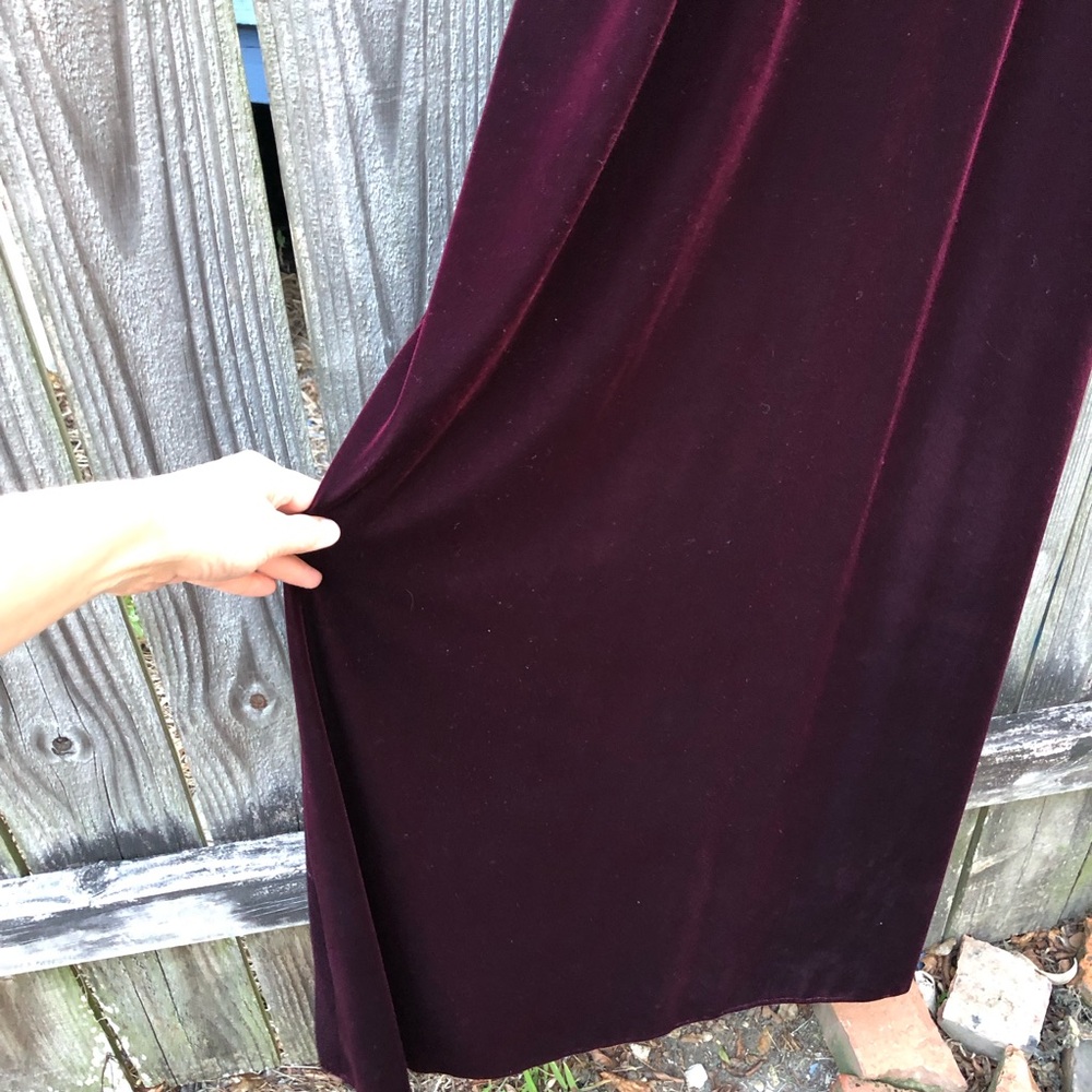 Vintage Reggio Maroon Velvet Maxi Dress Halter Beaded Strappy Wine Red - Picture 4 of 15